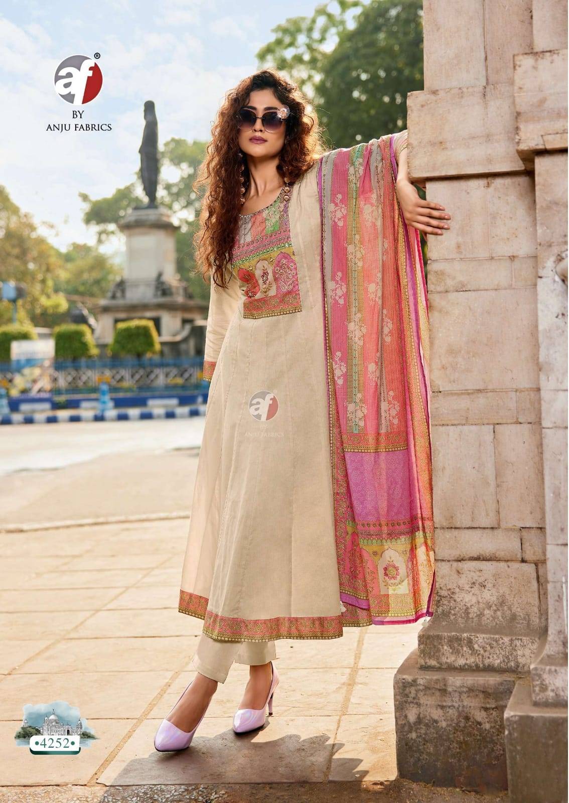 Cotton kali by Anu fabrics 4251 TO 4254 SERIES Indian occasional PURE COTTON party wear Anarkali kurta with pant stitched dresses At Wholesale Price